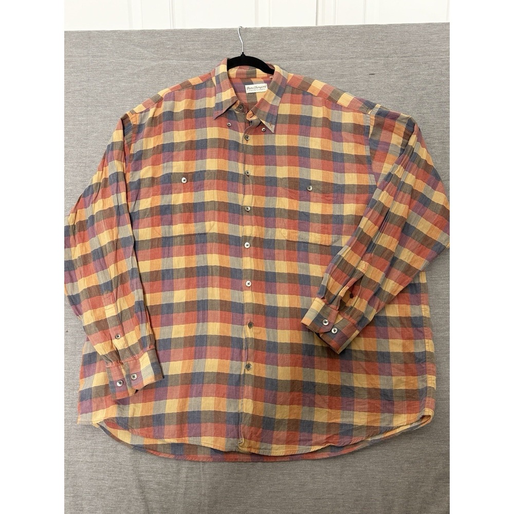 Norm Thompson Plaid Flannel Shirt Men's XXL Cotton Wool Blend Button Up Casual